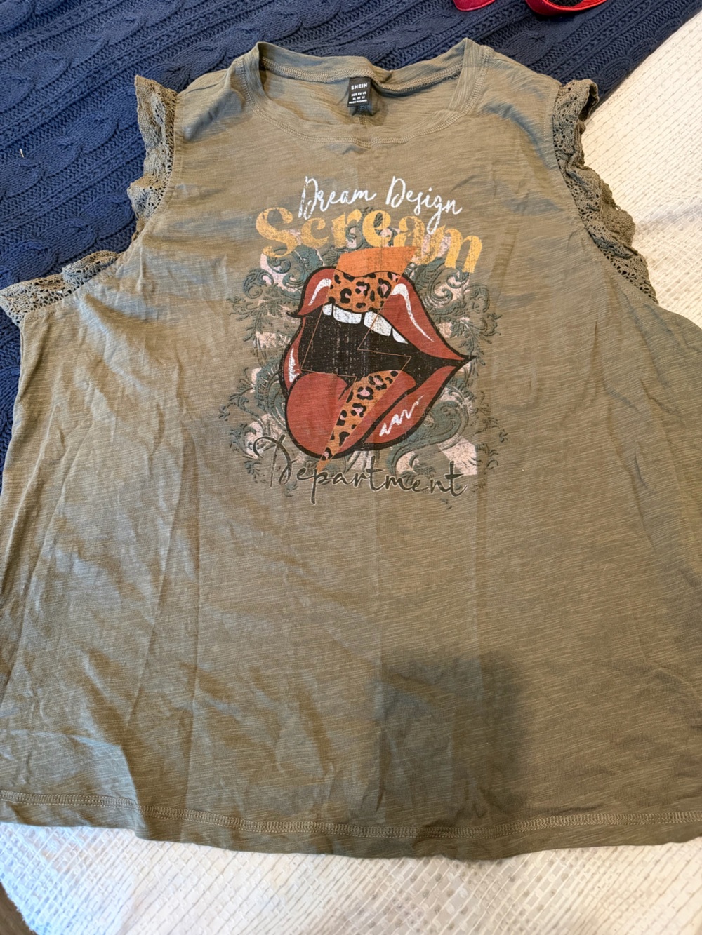 SHEIN Olive Green Tee with Black Label